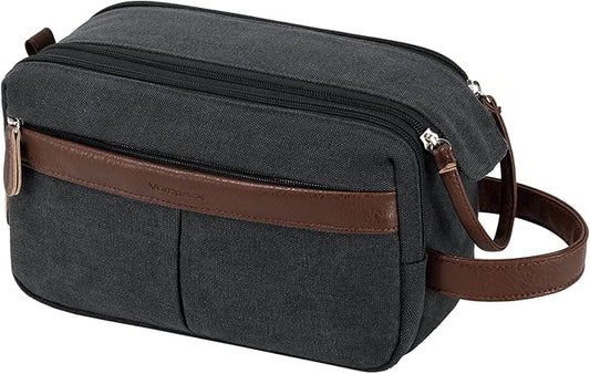 Vorspack Canvas Toiletry Bag for Men - Water Resistant Travel Bag for Toiletries, Bathroom Essentials, Accessories - Grey