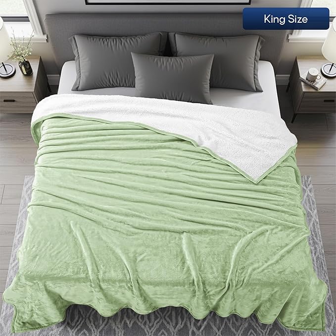 Utopia Bedding Sherpa Blanket King Size (Sage Green, 90x102 Inches) - Soft Lightweight Plush Fleece Reversible Blanket for Bed, Sofa, Couch, Camping and Travel