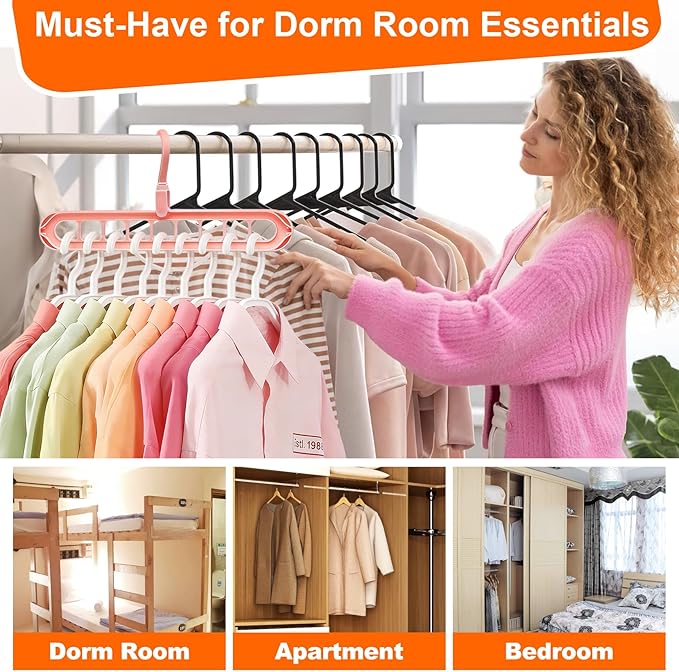 HEYHOUSE Closet Organizers and Storage,College Dorm Room Essentials,Pack of 10 Multifunctional Organizer Magic Space Saving Hangers with 9 Holes Storage Organization for Wardrobe Closet