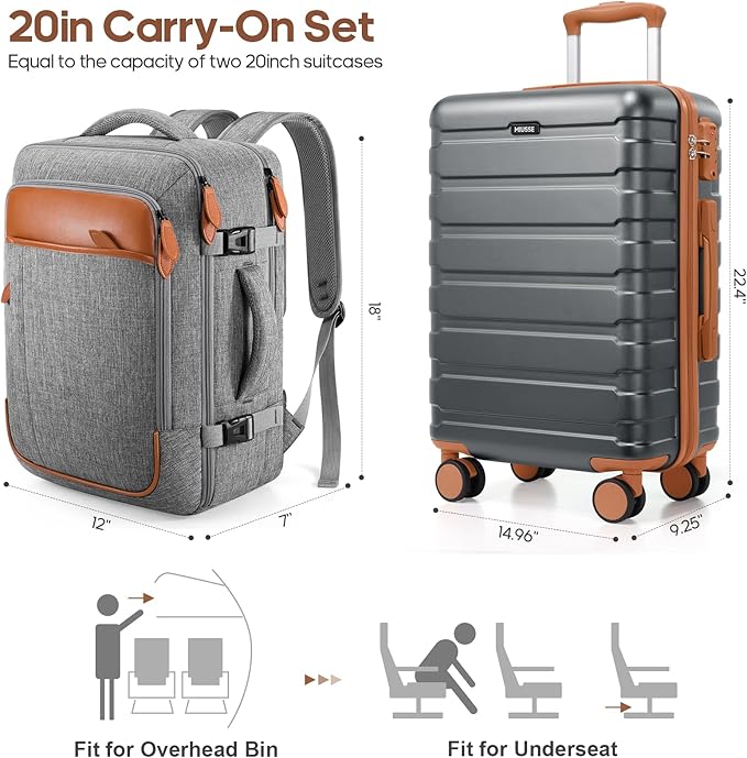 Luggage Sets 3 Piece, 20 Inch Hardshell Carry On Luggage 22x14x9 Airline Approved, Suitcase with TSA Locks & YKK Zippers, Carry On Suitcase with Wheels for Men & Women Travel