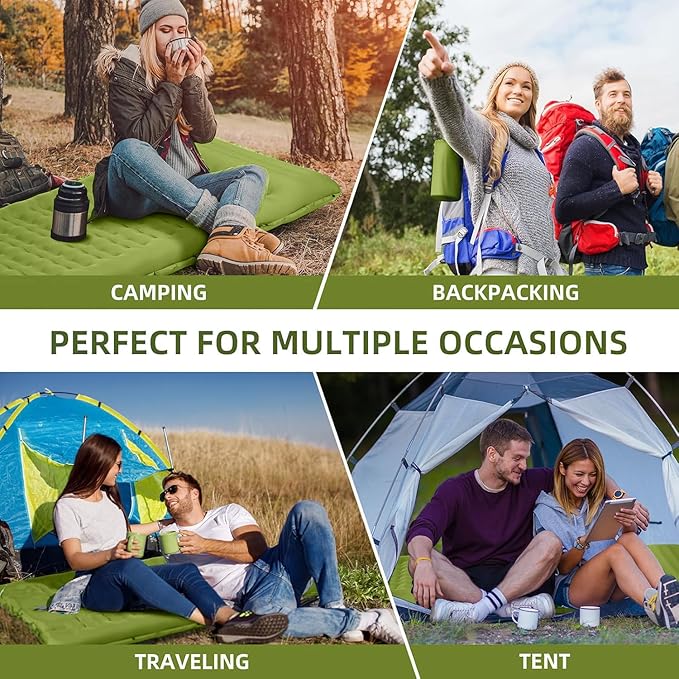 Camping Sleeping Pad, Extra Thick 5 Inch Camping Mat with Pillow Built-in Foot Pump Inflatable Sleeping Pads Compact for Camping Backpacking Hiking Traveling Tent（Military Yellow）