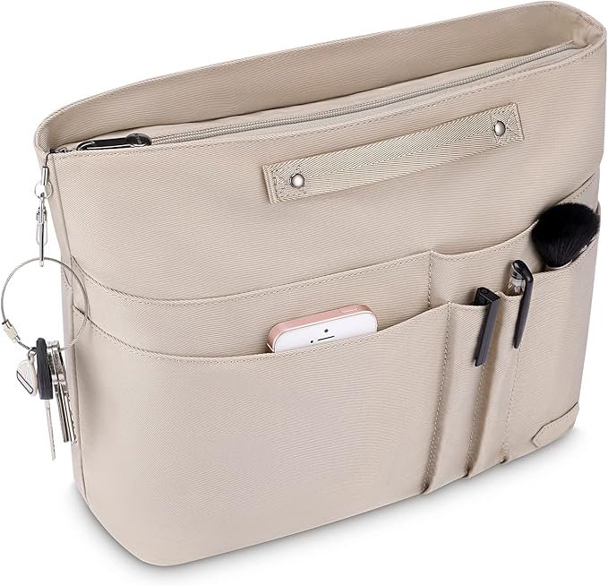 HyFanStr Purse Organizer Insert for Handbags,Tote Bag Organizer Insert Zipper Bag for Women, Handbag Organizer Inside Liner with 15 Pockets