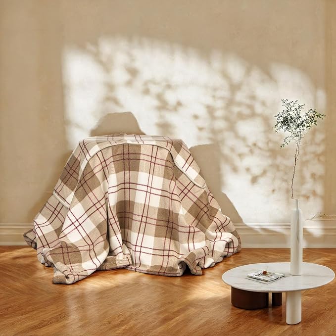 forestfish Wearable Blanket Compact Pillow 2-in-1, Flannel Lap Blanket Poncho with Button Plaid Throw Cushion for Home Office Sofa