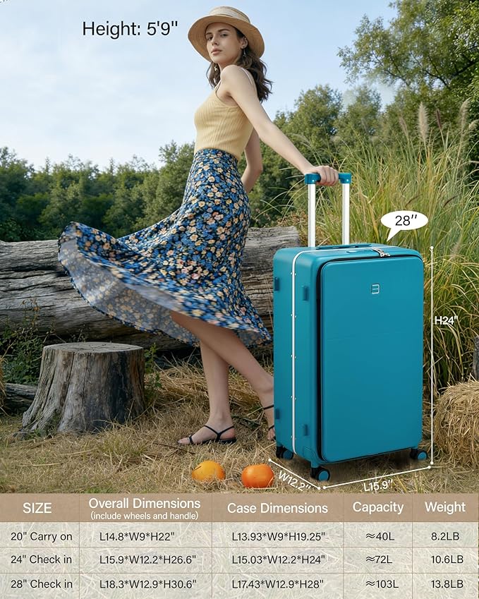 Hanke 28 Inch Top Opening Hard Shell Luggage, PC Aluminum Frame Extra Large Suitcase with Cup Holder, USB-C Charging Port, TSA Lock, 8 Silent Spinner Wheels& Removable Dividers,Caribbean Blue