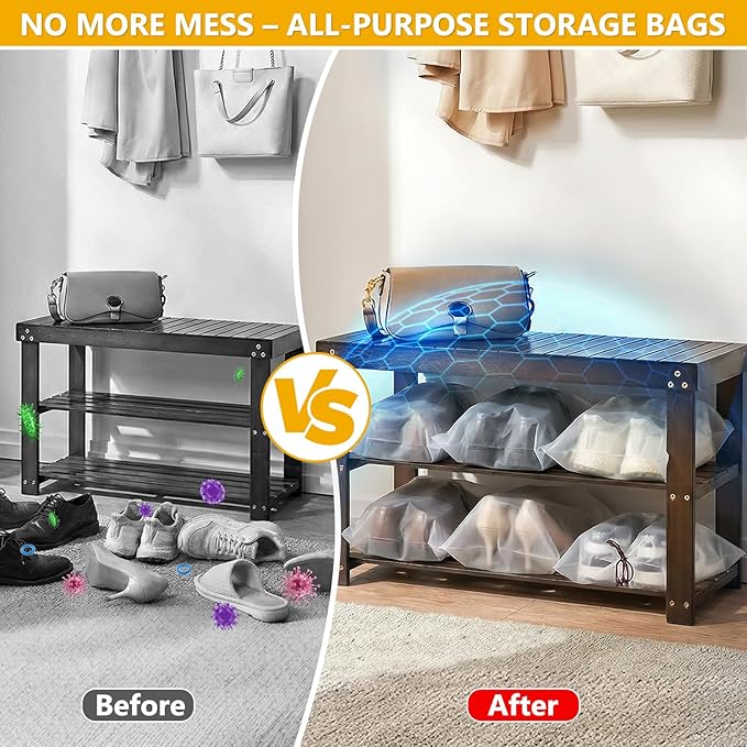 Waterproof Shoe Bags for Travel - 15.7x11.8 Inches Drawstring Bags Organizers (10 Pack), Clear Waterproof Bag Travel Essentials for Men & Women, Shoe Bags for Storage (Packing, Gym, Luggage Storage)