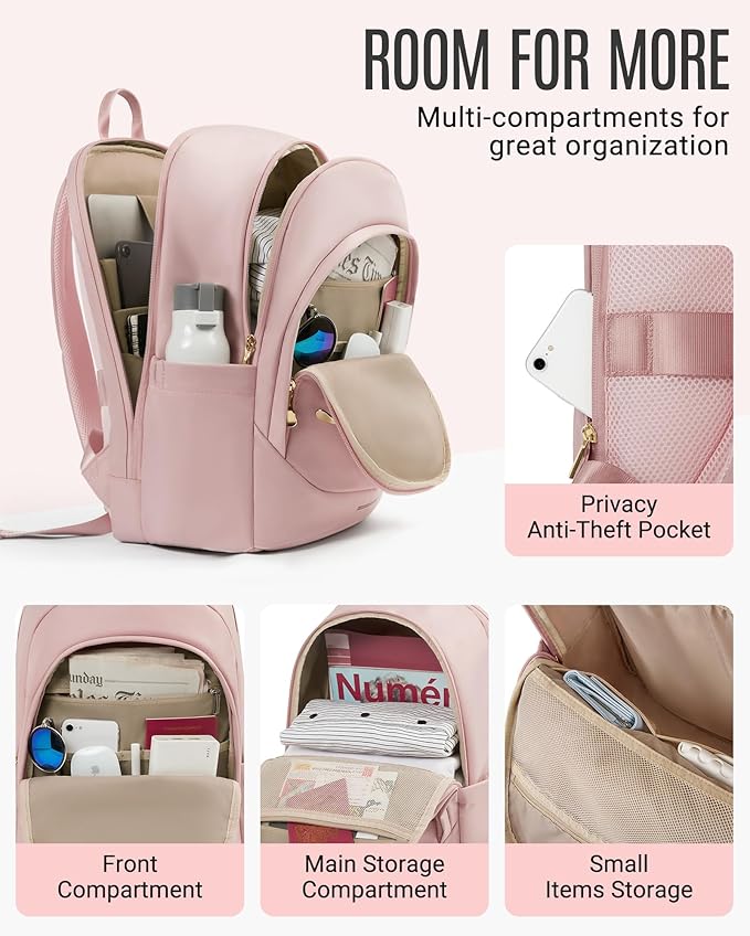 LIGHT FLIGHT Collge Laptop Backpack, 15.6 inch Laptop Travel Backpack for women, College Computer Bookbag Casual Bag for Work Travel College, Gifts for Women,Pink