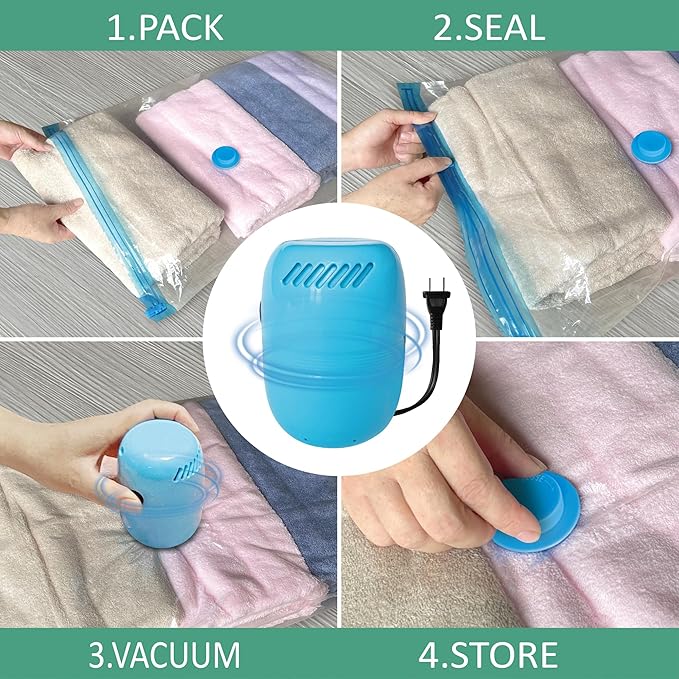 Vacuum Storage Bags with Electric Pump, Space Saver Vacuum Seal Bags with Pump, Sealer Compression for Clothes, Comforters, Blankets, Bedding, 10 Large