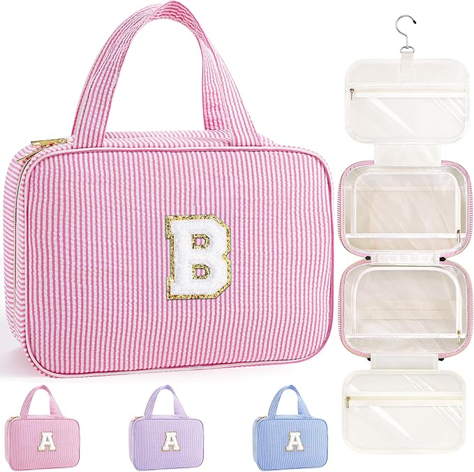TOPEAST Hanging Toiletry Bag for Women - Portable Makeup and Travel Bag, Cruise Ship Essentials - Letter B