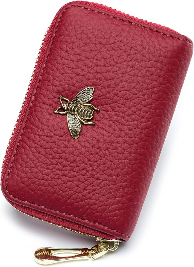 imeetu RFID Credit Card Holder, Small Leather Zipper Card Case Wallet for Women