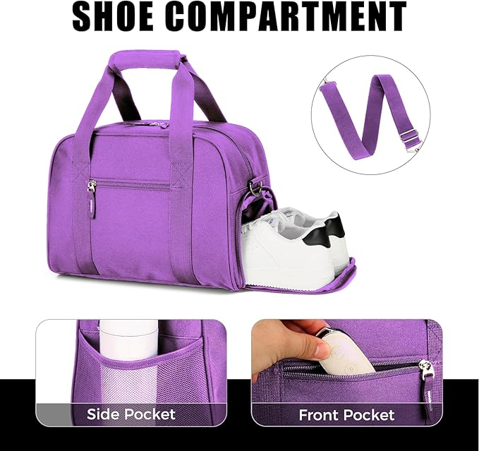 SeaRock 14 inch Small Gym Bag for Men & Women, Mini Duffle Bag with Shoe Compartment, Carry On Duffel Bag for Travel Sports, Purple