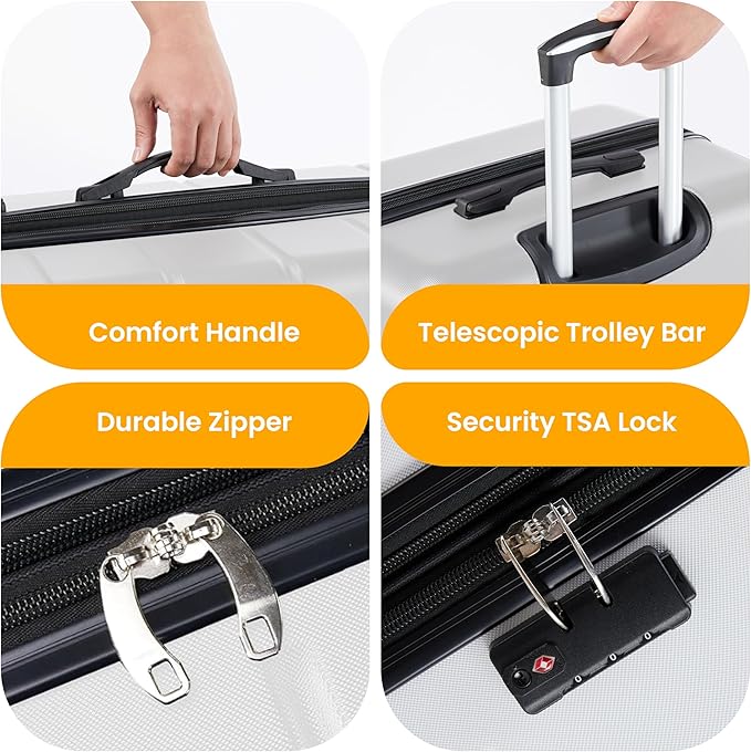 HealSmart Hardside Carry-On Luggage, Expandable Portable Hardshell Luggage with Spinner Wheels, Lightweight Suitcase TSA Lock, 24 Inch, White