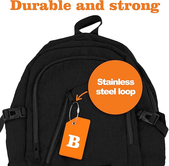 Gostwo 2 Pack Silicone Luggage Tags for Suitcases, 26 Initial Letter Baggage Labels Handbag School Bag Suitcase Instrument Tag with Stainless Steel Loop(Orange)(Letter B)