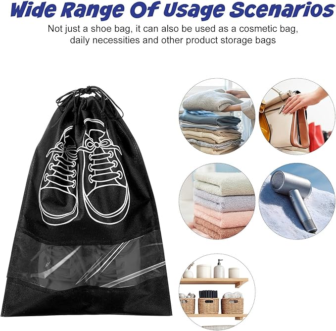 4Pcs Travel Shoe Bag Shoe Storage Bag with Clear Window Drawstring Shoes Bags for Packing in Suitcase Shoes Pouch for Men Women