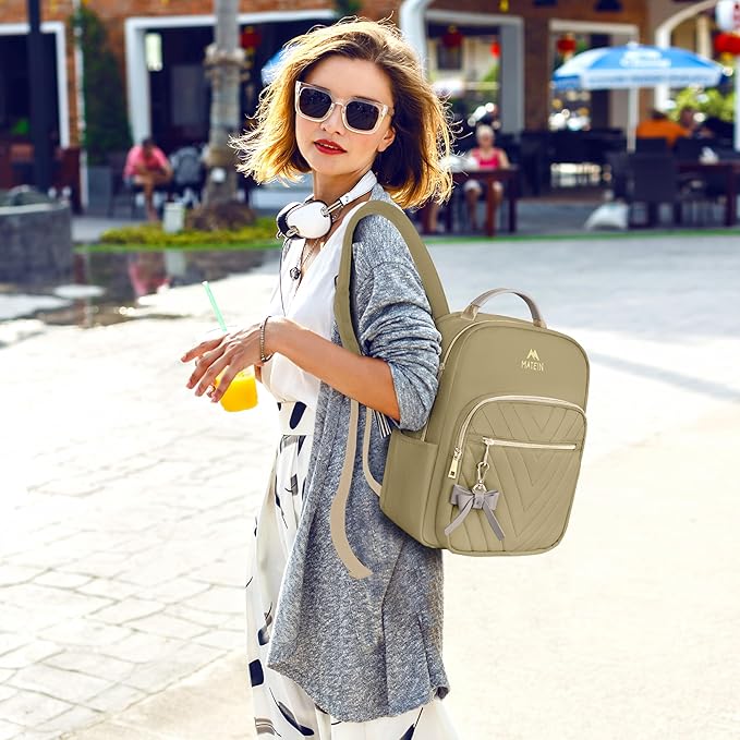 MATEIN Small Backpack purse for Women, Fashion Mini Purse Backpack, Waterproof Casual Daily Cute Shoulder Bag Ladies Handbags for Travel Work College, 2pcs Sets, Champagne