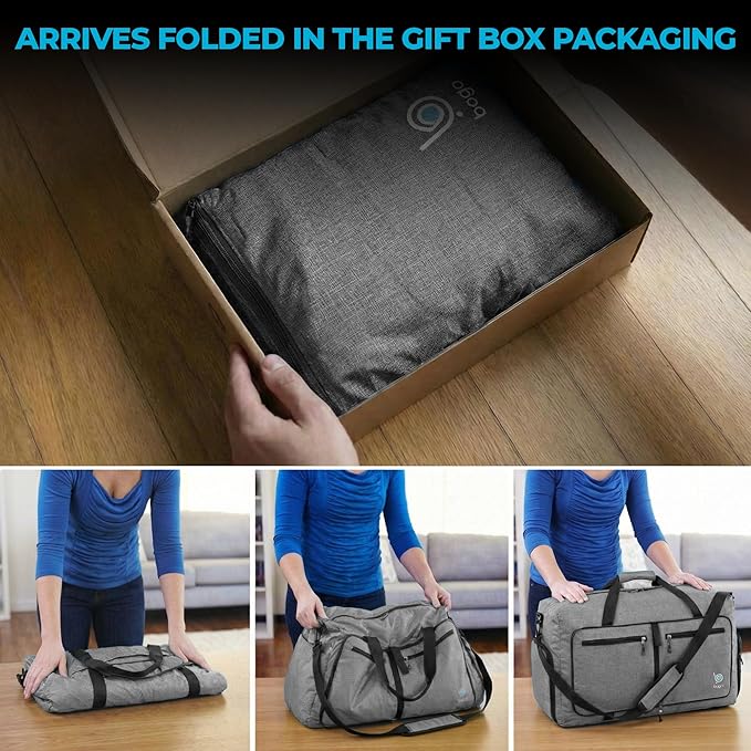 Bago Medium Duffle Bag for Travel Women & Men. Durable Lightweight Foldable Travel Duffel Bags For Traveling Women. 60L Duffle Bags For Overnight Bag With Shoe Compartment Collapsible Weekender duffel