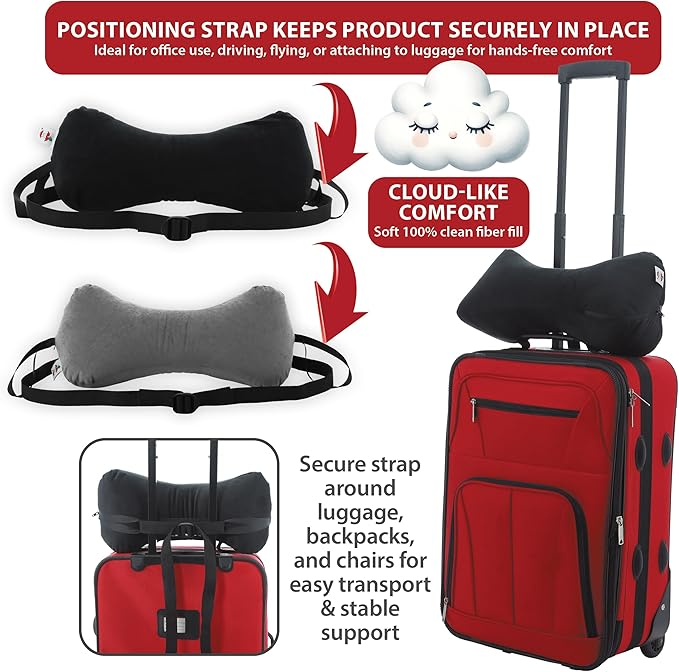 Core Products Sleep Log Bone Shaped Chiropractic Neck and Back Pillow for Cervical Support, Adjustable Firmness - Travel or Use at Home, 15" x 7" x 7", 60" Strap