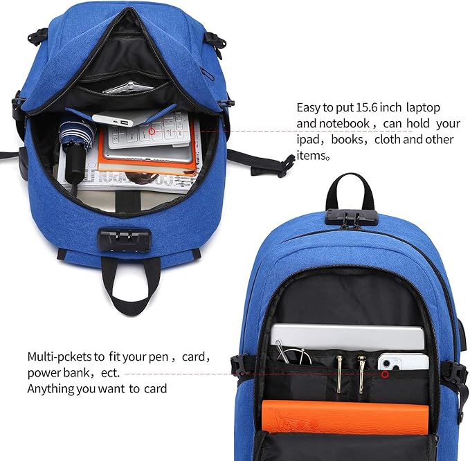WENIG Durable Laptop Backpack Water Resistant Anti-Theft Bag with USB Charging Port and Lock, Slim Computer Business Backpacks for Women Men Fit 15.6 Inch Laptops