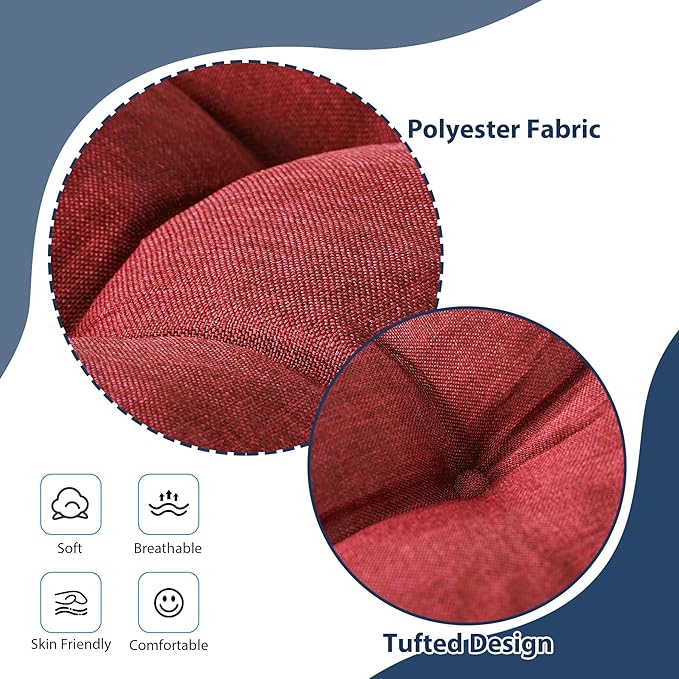 Chair Cushions for Dining Chairs, Seat Cushions for Kitchen Chairs, Indoor Seat Cushions with Ties, Tufted Foam Chair Pads, Non Slip Chair Cushions Set of 4, 15.5" x 15.5" x 4", Red