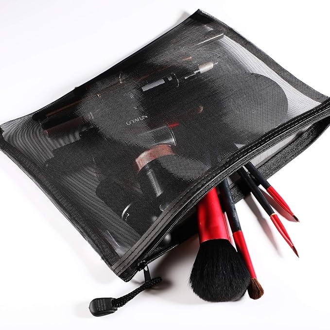 Norme 10 Pieces Black Mesh Bags Makeup Bags Cosmetic Travel Organizer Bags Mesh Zipper Pouch Pencil Case, 9.5 x 7.1 Inches