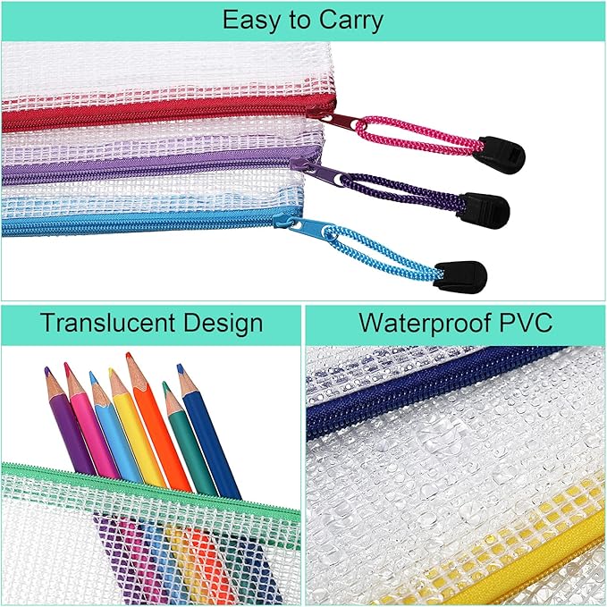 Mimorou 100 Pack Pencil Pouch Bulk Mesh Zipper Pencil Cases 9.5'' x 4.5'' Small Clear Holder Storage Case Multipurpose Cosmetics Toiletry Bags for Office File(Fresh Color)