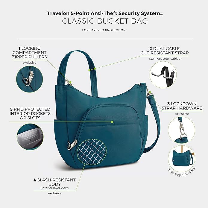 Travelon Anti-theft Classic Crossbody Bucket Bag | Anti-theft