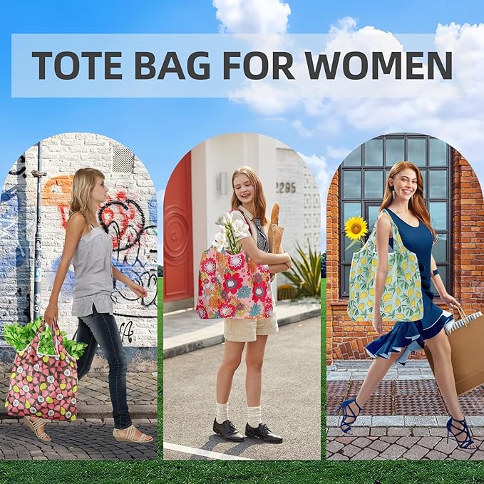 6 Pack Reusable Grocery Bags Heavy Duty with Handles, Reusable Shopping Bags for Women, Foldable, Washable for Store, Travel