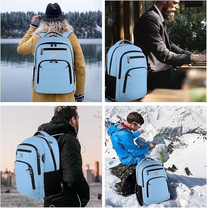 Volher Laptop Backpack,Business Travel Anti Theft Slim Durable Laptops Backpack,Water Resistant College Computer Bag for Women & Men Fits 15.6 Inch Laptop and Notebook-Pale Blue