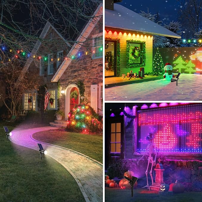 RGB Halloween Solar Spot Lights Outdoor, 36 LEDs Solar Lights Outdoor Color Changing Spot Lights for Halloween Christmas Decorations Outdoor-2 Pack (Multicolor)