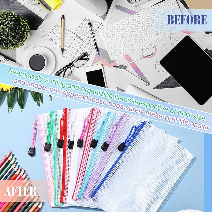 Jetec 32 Pcs Mesh Zipper Bags Toy Storage Bikini Organizer Bag Bolsas Para Guardar Trajes De Bano Waterproof Zipper Reusable Pouch Puzzle Multipurpose for Storage Office(Classic Color,7.5 x 5 Inch)