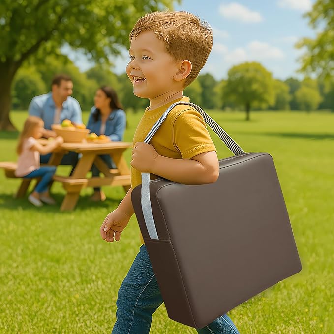Toddler Booster Seat Dining Table Kitchen Chair, Waterproof Anti-Scratch PU Cushion, Non-Slip Bottom, Adjustable Buckle Straps, Easy Clean Portable Seat Cushion (Dark Brown)
