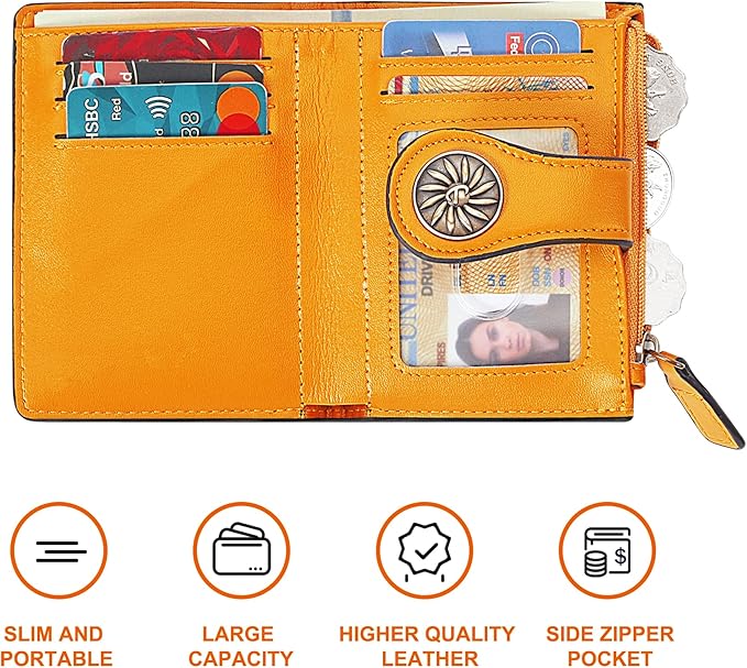 Tipmile Small Wallet for Women Bifold RFID Blocking Card Holder Leather Wallets with Zipper Coin Pocket