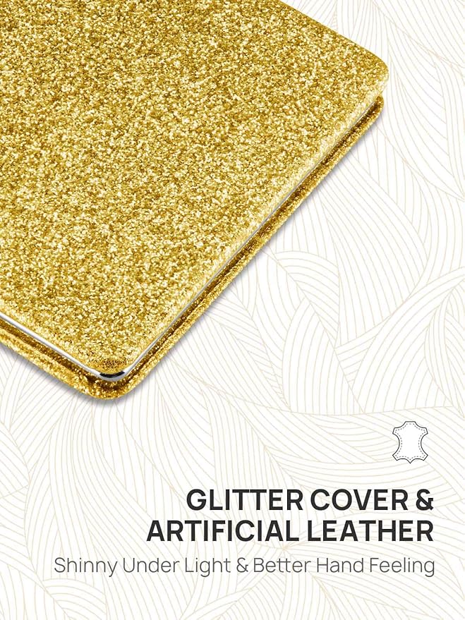 OMIRO Compact Mirror, Glitter PU Leather 1X/3X Magnification, Ultra Portable for Purses, 2.4" W x 3.4" L (Gold)