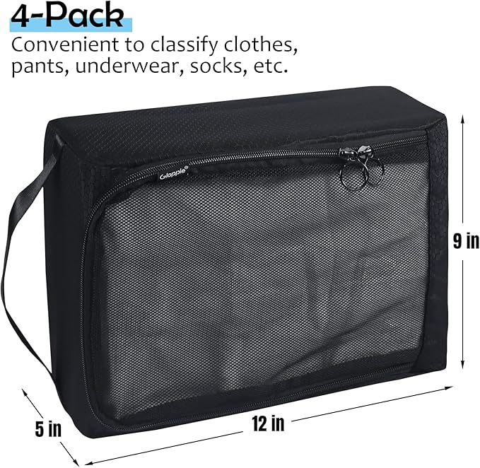 Gloppie 4-Pack Packing Cubes for Luggage - Organizer Suitcase Bags Set - Carry On Travel Accessories