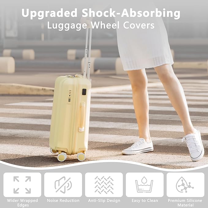 8 Pcs Upgraded Luggage Wheel Covers, Suitcase Protector, Wear-Resistant Anti-Noise Silicone Wheel Covers for 2-2.4” Spinner Wheels, Travel Accessories for Carry On Luggage (Grey, Small)