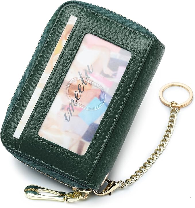 imeetu RFID Credit Card Holder, Small Leather Zipper Card Case Wallet for Women