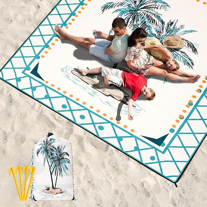 Beach Blanket Waterproof Sandproof Extra Large Beach Mat 79" X 83"/120"x108"for 1-8 Adults Quick Drying Durable Outdoor Picnic Mat for Beach Travel Camping Hiking