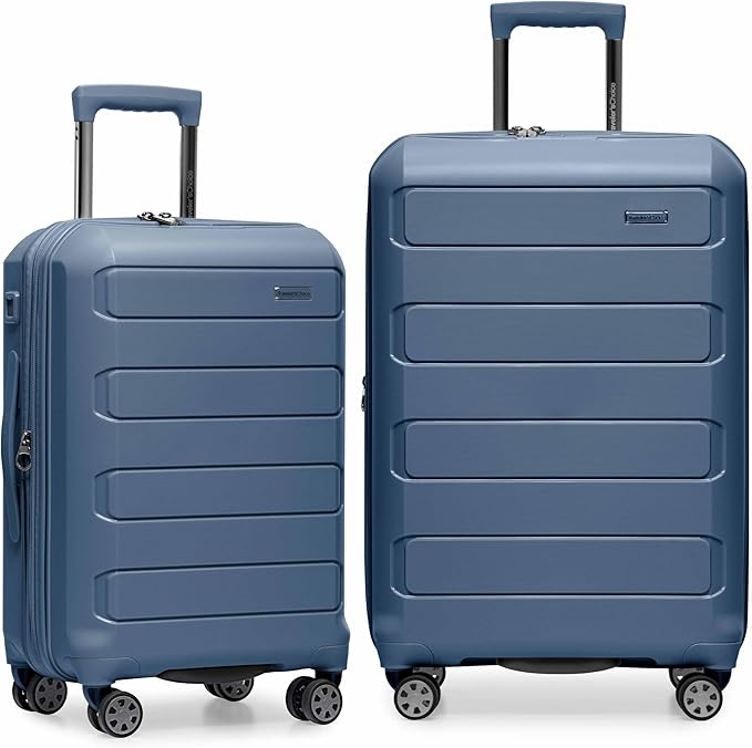 Traveler's Choice Pagosa Hardshell Expandable Luggage with Spinner Wheels, Slate Blue, 2-Piece Set (22/26)
