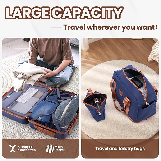 Hoteel Luggage Sets 5 Piece, 4-Year Warranty, Carry-On Luggage with Dual-Spinner Wheels, ABS Hard Shell Suitcase with TSA Locks, Lightweight Luggages for Travel, Dark Blue(20IN/24IN/28IN/DB/TB)