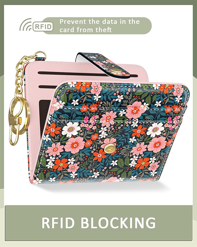 Aiawoxc Womens Wallet, RFID Small Wallets for Women, Slim Compact Credit Card Holder, Cute Leather Bifold Ladies Purse with Zipper Coin Pocket and ID Window, Cute Flowers