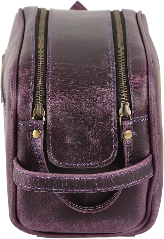 KomalC Travel Toiletry Bag – Premium Leather Dopp Kit for Men & Women with Water-Resistant Lining & Spacious Zippered Organizer