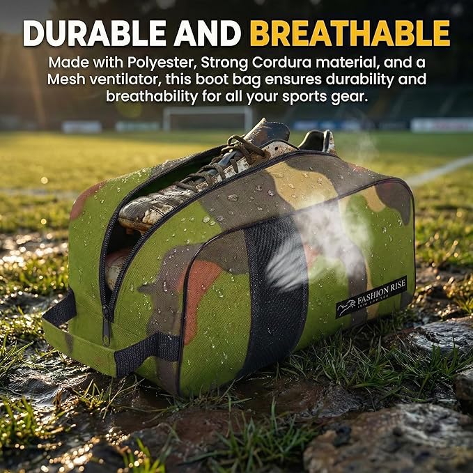 Waterproof Sports Boot/Shoe/Travel Bag for Football Cricket Rugby Golf Toiletry Gym for Boy/Girl Men/Women (Camo Green)
