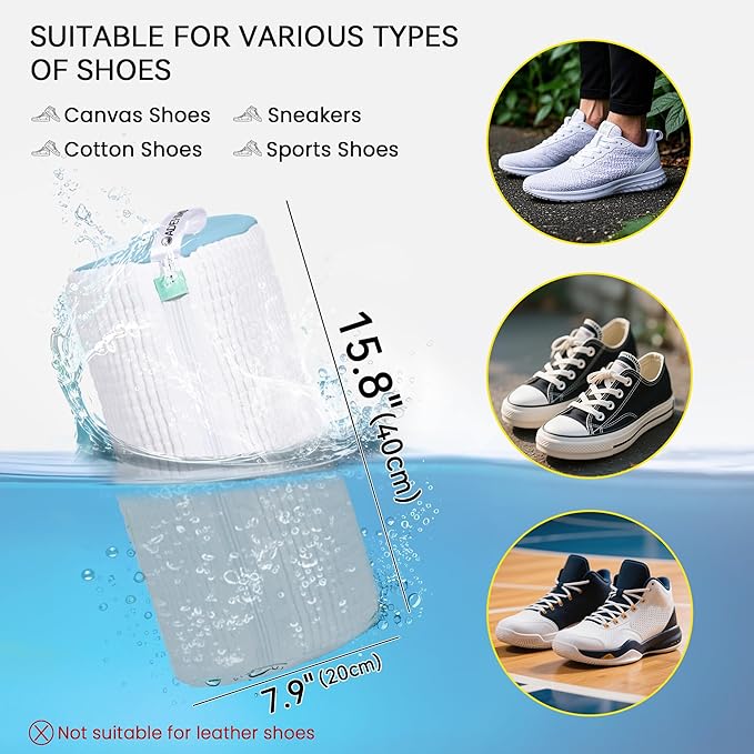 2Pcs Shoe Washing Machine Bag, Sneaker Laundry Bag for Washing Machine, Extra Long and Thick Microfibre Fluff, Reusable for Washer and Dryer (2pcs, White-blue)