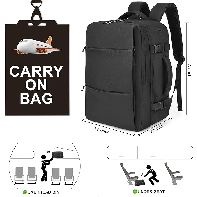 Travel Backpack for Men Women, 18x14x8 inches TSA Approved Carry On Backpack Personal Item Size Airplane Approved Weekender Bag, Water Resistant Lightweight Laptop Daypack for Flight