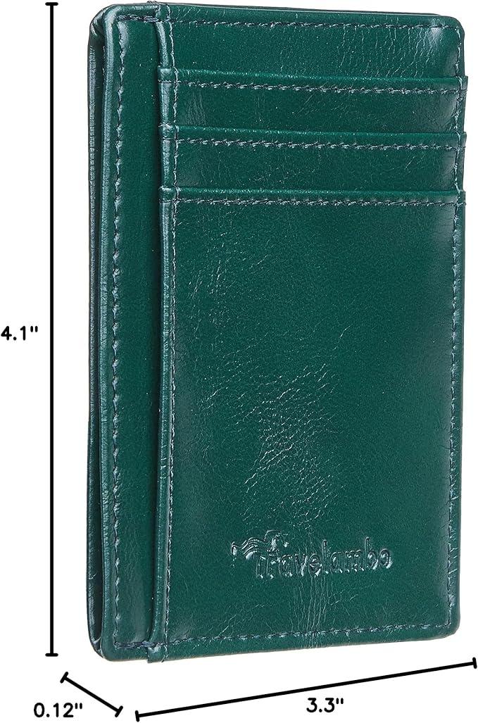 Travelambo Slim Wallet Front Pocket Minimalist Leather RFID Blocking Medium Size