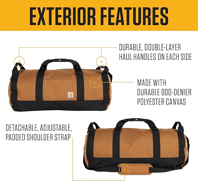Carhartt Classic Round Duffel with Utility Pouch, Heavy-Duty, Water-Resistant Packable Gear Bag for Jobsite, Gym, and Travel