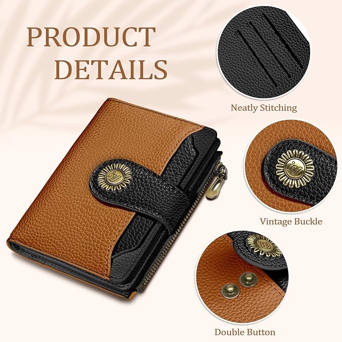 Icycay Small Wallet Women RFID Blocking Bifold, Credit Card Holder, Zipper Coin Pocket, PU Leather, Compact, Travel, 4 ID Window, 14 Card Slots, Cash Purse, Ladies Woman Female Girls