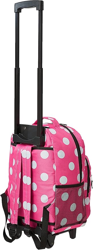 Rockland Double Handle Rolling Backpack, Pink Dots, 17"