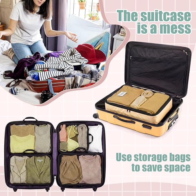 7 Pcs Packing Cubes for Travel Large Days of Week Compression Packing Cube with Labels Luggage Organizers Storage Bag(Vibrant Color)