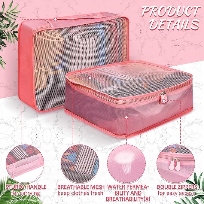 Silkfly 12 Pcs Packing Cubes for Suitcase Travel Luggage Bags Bulk Mesh Organizer Set for Hiking Camping Backpacking Clothes Accessories(Watermelon Red)