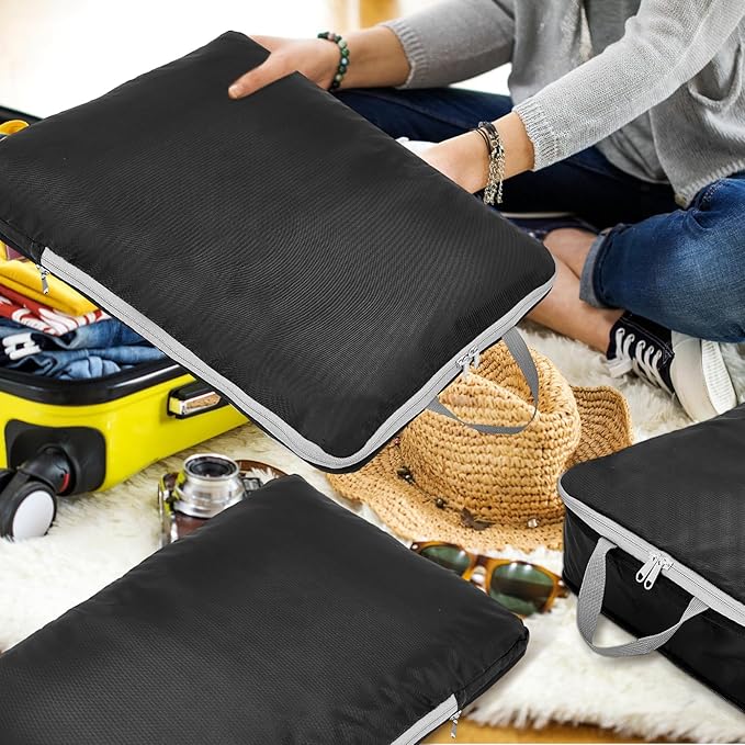 Hosuly 6 Pcs Ultralight Compression Packing Cubes for Travel 17.3 x 12.6'' XL Large Expandable Luggage Organizers for Save Space Family Long Trips (Black 01)